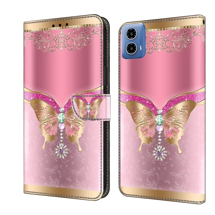 For Motorola Moto G34 Crystal 3D Shockproof Protective Leather Phone Case(Pink Bottom Butterfly) - Motorola Cases by PMC Jewellery | Online Shopping South Africa | PMC Jewellery | Buy Now Pay Later Mobicred