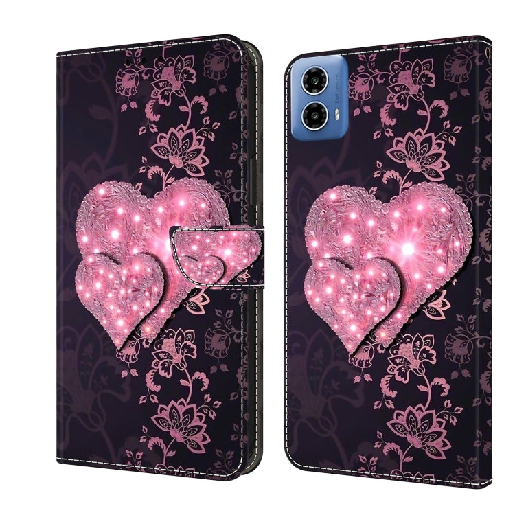 For Motorola Moto G34 Crystal 3D Shockproof Protective Leather Phone Case(Lace Love) - Motorola Cases by PMC Jewellery | Online Shopping South Africa | PMC Jewellery | Buy Now Pay Later Mobicred