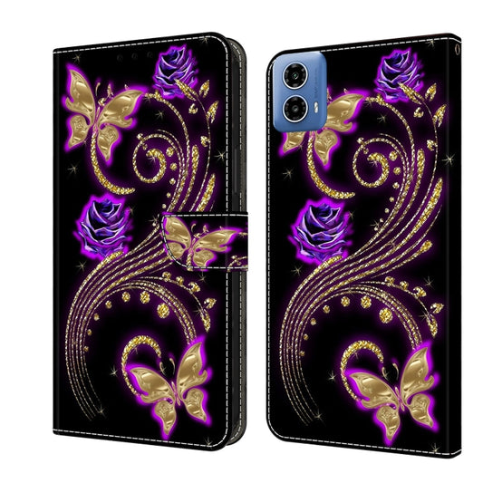 For Motorola Moto G34 Crystal 3D Shockproof Protective Leather Phone Case(Purple Flower Butterfly) - Motorola Cases by PMC Jewellery | Online Shopping South Africa | PMC Jewellery | Buy Now Pay Later Mobicred