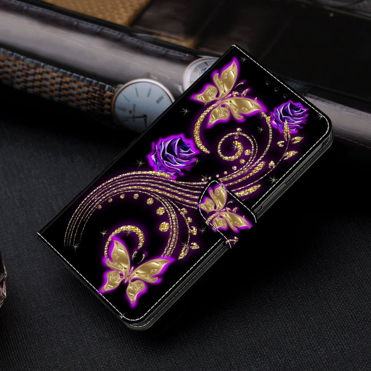 For Motorola Moto G34 Crystal 3D Shockproof Protective Leather Phone Case(Purple Flower Butterfly) - Motorola Cases by PMC Jewellery | Online Shopping South Africa | PMC Jewellery | Buy Now Pay Later Mobicred