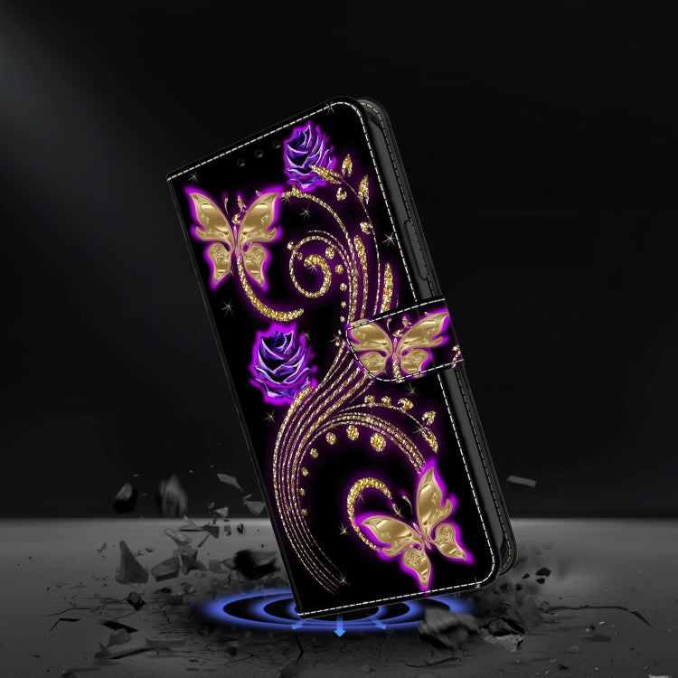 For Motorola Moto G34 Crystal 3D Shockproof Protective Leather Phone Case(Purple Flower Butterfly) - Motorola Cases by PMC Jewellery | Online Shopping South Africa | PMC Jewellery | Buy Now Pay Later Mobicred