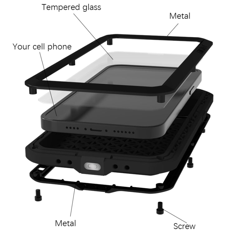 For iPhone 15 Plus LOVE MEI Metal Shockproof Life Waterproof Dustproof Phone Case(Black) - free shipping - PMC TechLife - Order now!