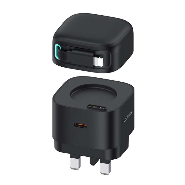 USAMS US-CC211 SMF Series PD35W 8 Pin + Type-C Dual Port GaN Fast Charger, UK Plug(Black) - USB Charger by USAMS | Online Shopping South Africa | PMC Jewellery | Buy Now Pay Later Mobicred