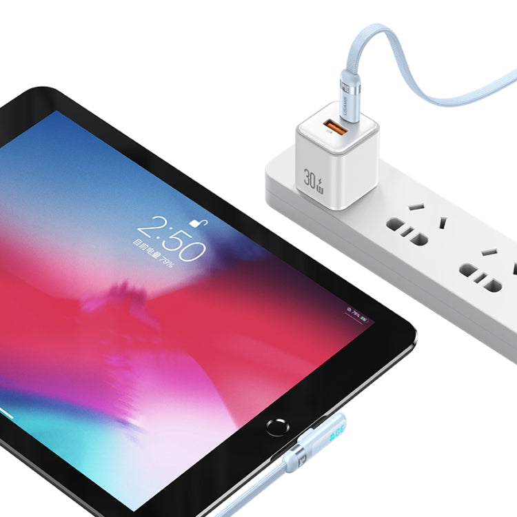 USAMS US-SJ652 PD 30W USB-C/Type-C to 8 Pin Aluminum Alloy Digital Display Fast Charging Elbow Data Cable, Length: 1.2m(Beige) - 2 in 1 Cable by USAMS | Online Shopping South Africa | PMC TechLife | Buy Now Pay Later Mobicred
