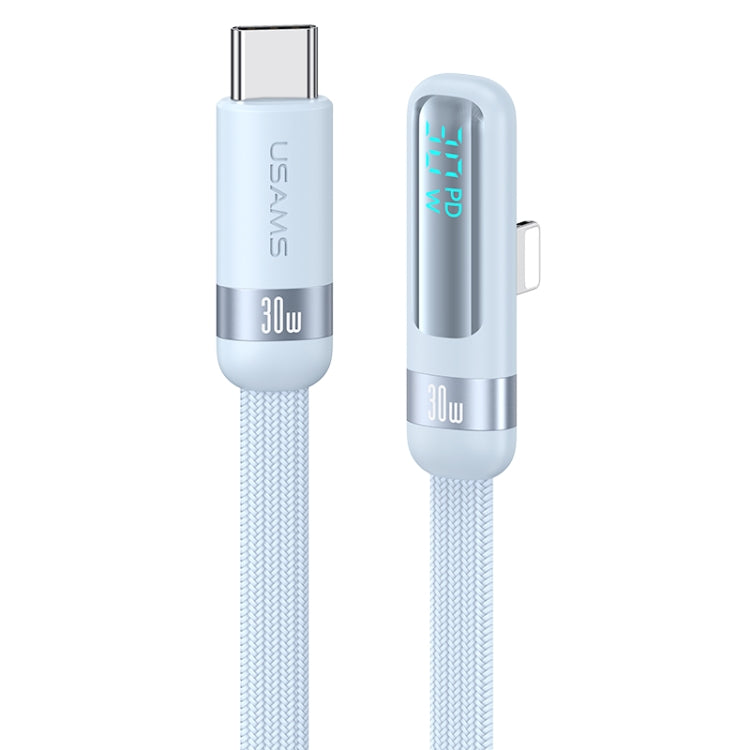 USAMS US-SJ652 PD 30W USB-C/Type-C to 8 Pin Aluminum Alloy Digital Display Fast Charging Elbow Data Cable, Length: 1.2m(Blue) - 2 in 1 Cable by USAMS | Online Shopping South Africa | PMC TechLife | Buy Now Pay Later Mobicred