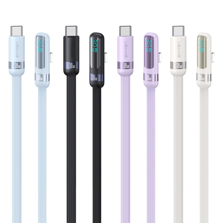 USAMS US-SJ652 PD 30W USB-C/Type-C to 8 Pin Aluminum Alloy Digital Display Fast Charging Elbow Data Cable, Length: 1.2m(Blue) - 2 in 1 Cable by USAMS | Online Shopping South Africa | PMC TechLife | Buy Now Pay Later Mobicred