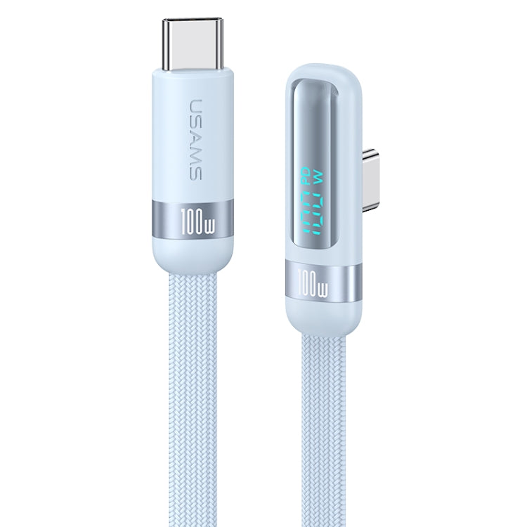 USAMS US-SJ653 PD 100W USB-C/Type-C to USB-C/Type-C Aluminum Alloy Digital Display Fast Charging Elbow Data Cable, Length: 1.2m(Blue) - USB-C & Type-C Cable by USAMS | Online Shopping South Africa | PMC Jewellery | Buy Now Pay Later Mobicred