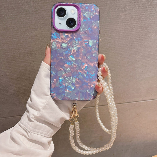 For iPhone 14 Shell Texture Crossbody Pearl Chain TPU Hybrid Acrylic Phone Case(Purple) - iPhone 14 Cases by PMC Jewellery | Online Shopping South Africa | PMC Jewellery | Buy Now Pay Later Mobicred