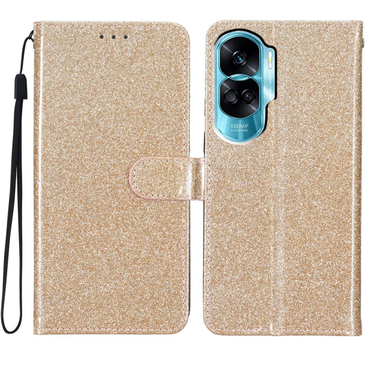 For Honor 90 Lite Glitter Powder Flip Leather Phone Case(Gold) - Honor Cases by PMC Jewellery | Online Shopping South Africa | PMC Jewellery