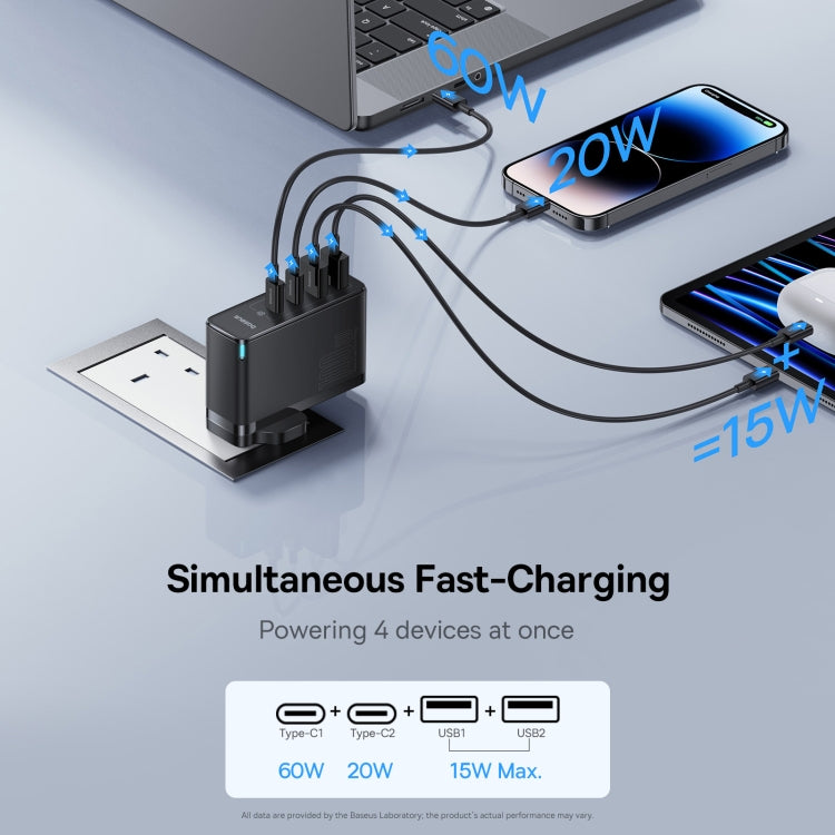 Baseus GaN5 Pro Fast Charger 100W Type-Cx2 + USBx2 with 1m Type-C Cable, UK Plug(Black) - USB Charger by Baseus | Online Shopping South Africa | PMC Jewellery