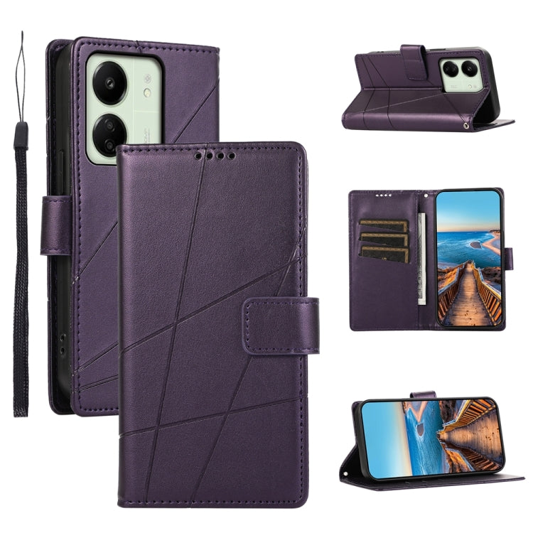 For Xiaomi Redmi 13C PU Genuine Leather Texture Embossed Line Phone Case(Purple) - 13C Cases by PMC Jewellery | Online Shopping South Africa | PMC Jewellery | Buy Now Pay Later Mobicred