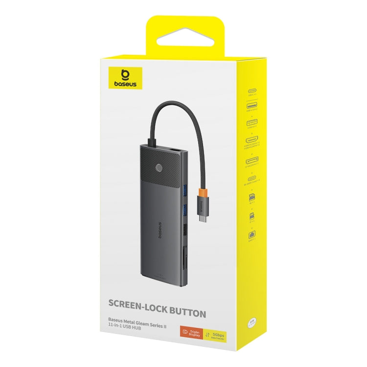 Baseus Metal Gleam Series II 11 in 1 Type-C to 2xHDMI+1xDP+4xUSB+1xType-C+1xRJ45+1xSD/TF HUB Docking Station(Black) - USB HUB by Baseus | Online Shopping South Africa | PMC Jewellery