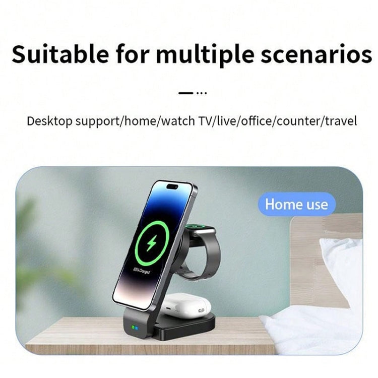 B-23 3 in 1 Foldable Magnetic Wireless Charger Phone Holder, Plug:UK Plug(White) - Wireless Charger by PMC TechLife | Online Shopping South Africa | PMC TechLife