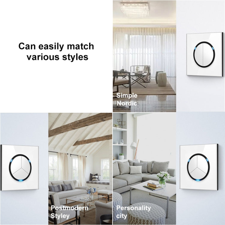 86mm Round LED Tempered Glass Switch Panel, White Round Glass, Style:Two Open Dual Control -  by PMC Jewellery | Online Shopping South Africa | PMC Jewellery | Buy Now Pay Later Mobicred