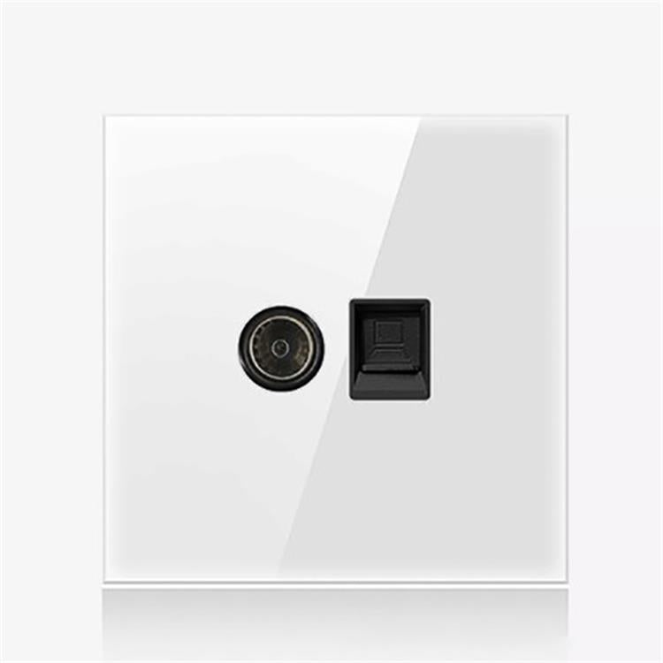 86mm Round LED Tempered Glass Switch Panel, White Round Glass, Style:TV-Computer Socket - Switch by PMC Jewellery | Online Shopping South Africa | PMC Jewellery | Buy Now Pay Later Mobicred