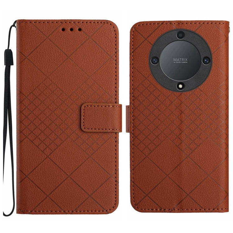 For Honor X9b Rhombic Grid Texture Leather Phone Case(Brown) - Honor Cases by PMC TechLife | Online Shopping South Africa | PMC TechLife | Buy Now Pay Later Mobicred