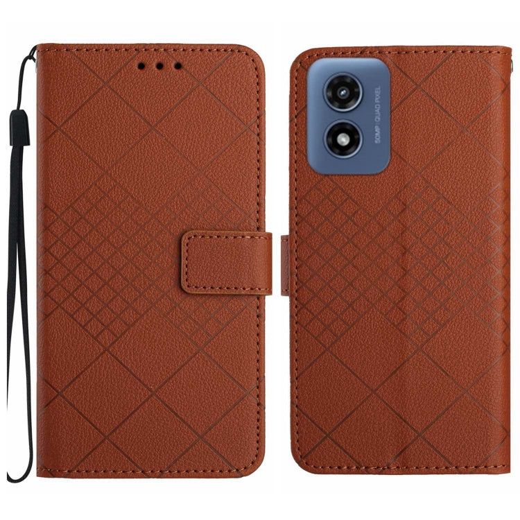 For Motorola Moto G Play 4G 2024 Rhombic Grid Texture Leather Phone Case(Brown) - Motorola Cases by PMC Jewellery | Online Shopping South Africa | PMC Jewellery | Buy Now Pay Later Mobicred