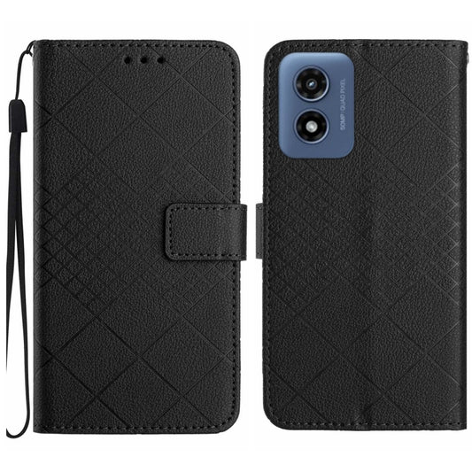 For Motorola Moto G Play 4G 2024 Rhombic Grid Texture Leather Phone Case(Black) - Motorola Cases by PMC Jewellery | Online Shopping South Africa | PMC Jewellery | Buy Now Pay Later Mobicred