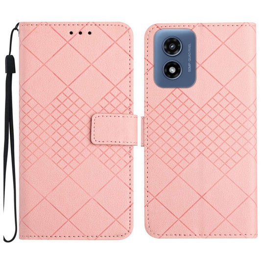 For Motorola Moto G Play 4G 2024 Rhombic Grid Texture Leather Phone Case(Pink) - Motorola Cases by PMC Jewellery | Online Shopping South Africa | PMC Jewellery | Buy Now Pay Later Mobicred