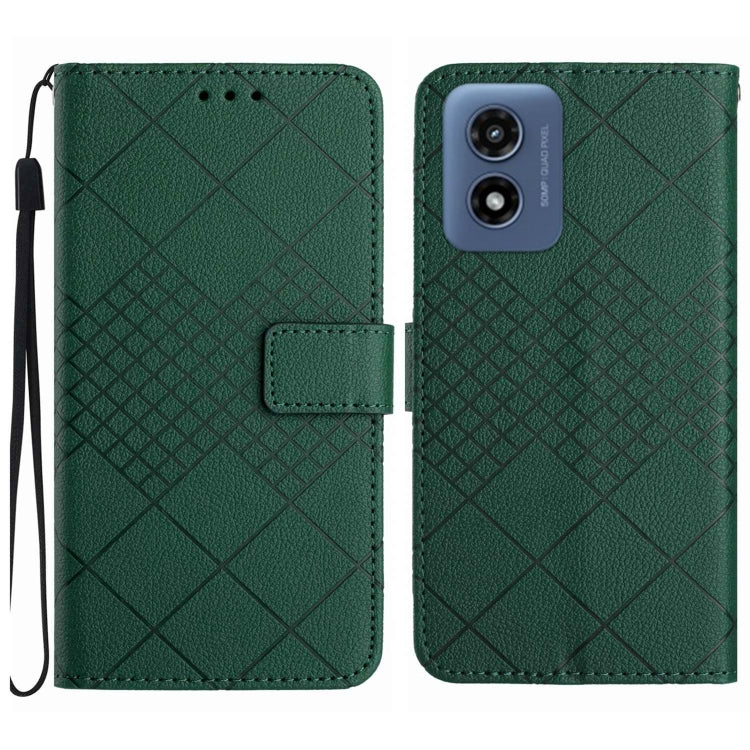 For Motorola Moto G Play 5G 2024 Rhombic Grid Texture Leather Phone Case(Green) - Motorola Cases by PMC Jewellery | Online Shopping South Africa | PMC Jewellery | Buy Now Pay Later Mobicred