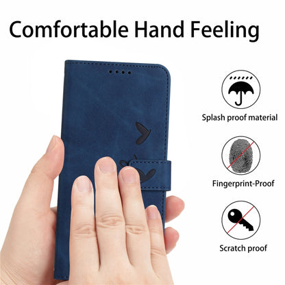 For OPPO Reno11 5G Global Skin Feel Heart Embossed Leather Phone Case with Long Lanyard(Blue) - Reno11 Cases by PMC Jewellery | Online Shopping South Africa | PMC Jewellery | Buy Now Pay Later Mobicred