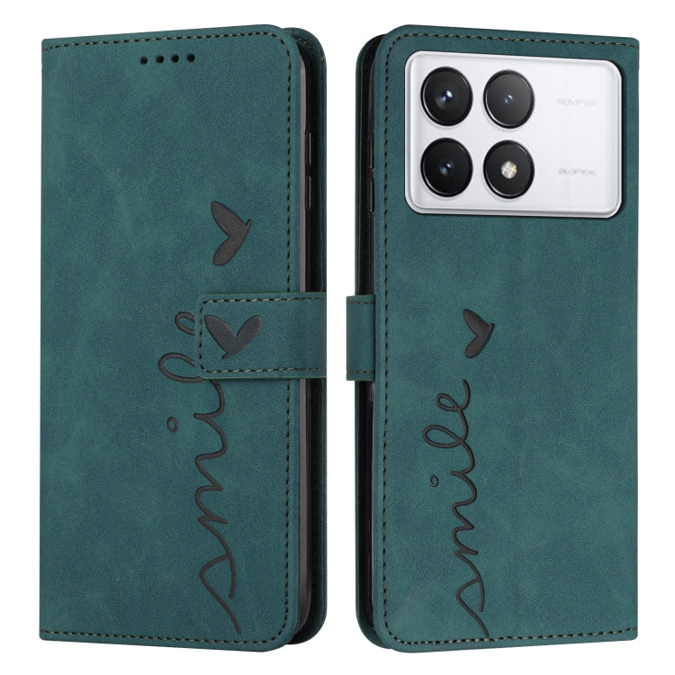 For Xiaomi Redmi K70 / K70 Pro Skin Feel Heart Embossed Leather Phone Case with Long Lanyard(Green) - K70 Pro Cases by PMC Jewellery | Online Shopping South Africa | PMC Jewellery | Buy Now Pay Later Mobicred