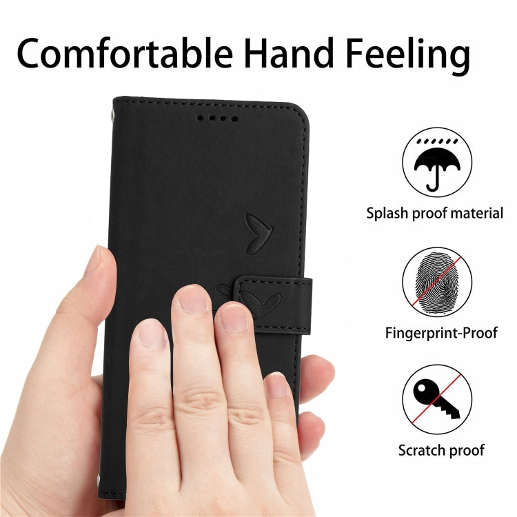 For Xiaomi Redmi K70 / K70 Pro Skin Feel Heart Embossed Leather Phone Case with Long Lanyard(Black) - K70 Pro Cases by PMC Jewellery | Online Shopping South Africa | PMC Jewellery | Buy Now Pay Later Mobicred