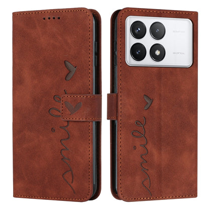 For Xiaomi Redmi K70 / K70 Pro Skin Feel Heart Embossed Leather Phone Case with Long Lanyard(Brown) - K70 Pro Cases by PMC Jewellery | Online Shopping South Africa | PMC Jewellery | Buy Now Pay Later Mobicred