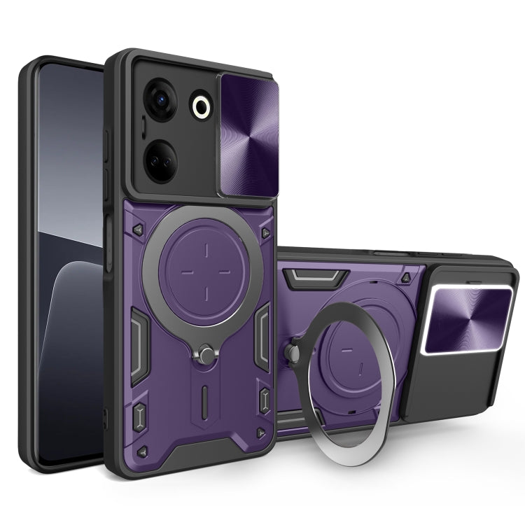 For Tecno Camon 20 4G / 20 Pro 4G CD Texture Sliding Camshield Magnetic Holder Phone Case(Purple) - Tecno Cases by PMC Jewellery | Online Shopping South Africa | PMC Jewellery | Buy Now Pay Later Mobicred