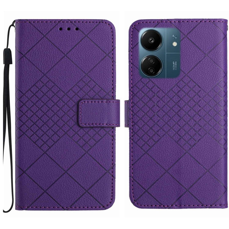 For Xiaomi Redmi 13C 4G Rhombic Grid Texture Leather Phone Case(Purple) - 13C Cases by PMC Jewellery | Online Shopping South Africa | PMC Jewellery