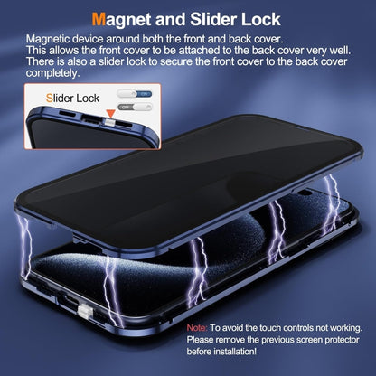 For iPhone 15 Anti-peeping Magnetic Double-sided Tempered Glass Phone Case(Blue) - iPhone 15 Cases by PMC Jewellery | Online Shopping South Africa | PMC Jewellery