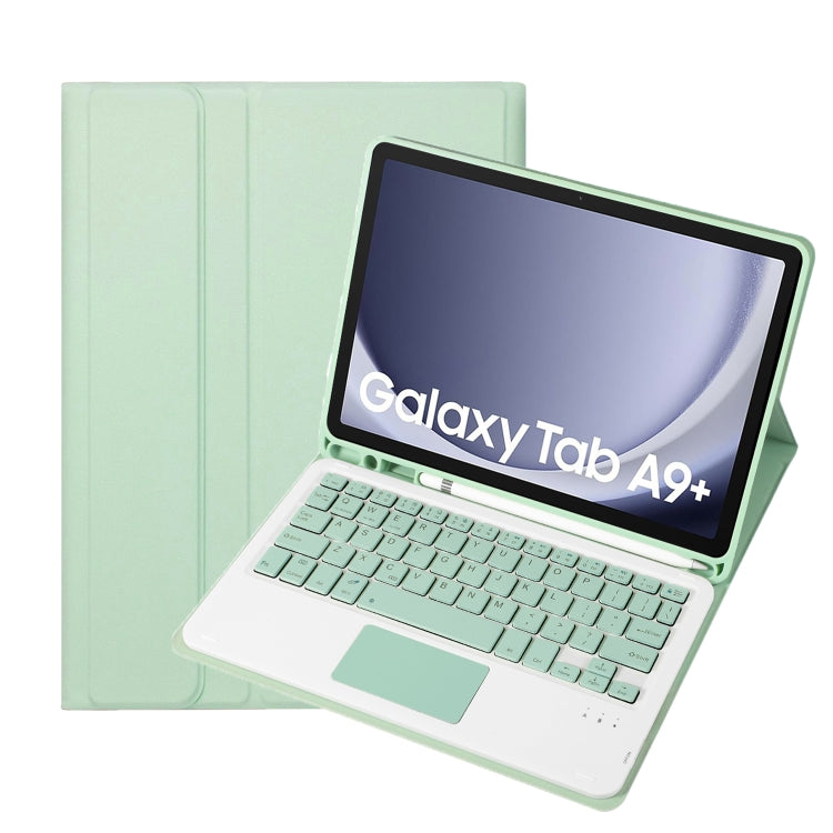 For Samsung Galaxy Tab A9+ X210/X215/X215 A09B-A Candy Color TPU Touch Bluetooth Keyboard Leather Tablet Case with Pen Holder(Light Green) - Samsung Keyboard by PMC Jewellery | Online Shopping South Africa | PMC Jewellery