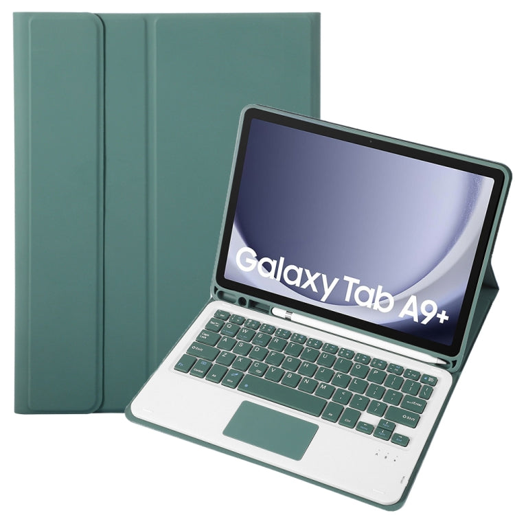 For Samsung Galaxy Tab A9+ X210/X215/X215 A09B-A Candy Color TPU Touch Bluetooth Keyboard Leather Tablet Case with Pen Holder(Dark Green) - Samsung Keyboard by PMC Jewellery | Online Shopping South Africa | PMC Jewellery