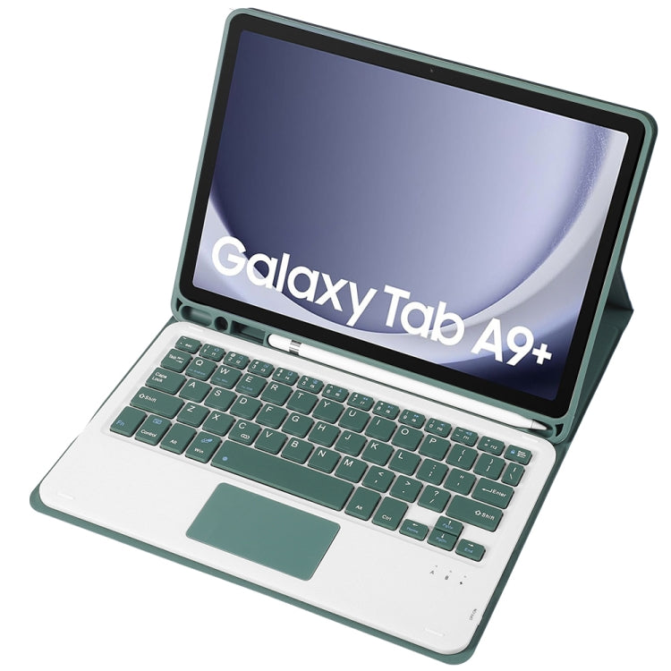 For Samsung Galaxy Tab A9+ X210/X215/X215 A09B-A Candy Color TPU Touch Bluetooth Keyboard Leather Tablet Case with Pen Holder(Dark Green) - Samsung Keyboard by PMC Jewellery | Online Shopping South Africa | PMC Jewellery