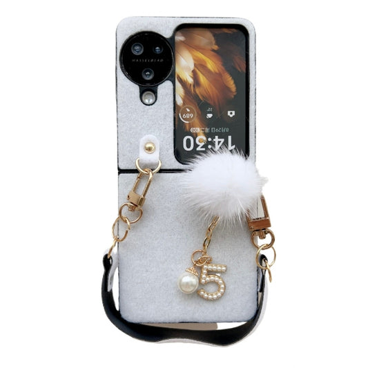 For OPPO Find N3 Flip Plush PC Phone Case with Lanyard(White) - Find N3 Flip Cases by PMC Jewellery | Online Shopping South Africa | PMC Jewellery