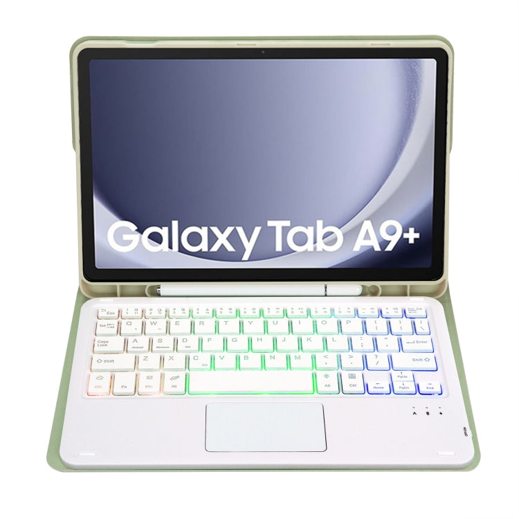 For Samsung Galaxy Tab A9+ X210/X215/X215 A09B-AS Candy Color Touch Backlight Bluetooth Keyboard Leather Tablet Case with Pen Holder(Light Green) - Samsung Keyboard by PMC Jewellery | Online Shopping South Africa | PMC Jewellery