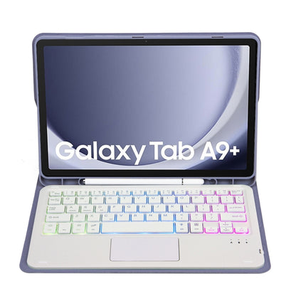 For Samsung Galaxy Tab A9+ X210/X215/X215 A09B-AS Candy Color Touch Backlight Bluetooth Keyboard Leather Tablet Case with Pen Holder(Purple) - Samsung Keyboard by PMC Jewellery | Online Shopping South Africa | PMC Jewellery