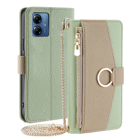 For Motorola Moto G14 Crossbody Litchi Texture Leather Phone Case(Green) - Motorola Cases by PMC Jewellery | Online Shopping South Africa | PMC Jewellery | Buy Now Pay Later Mobicred