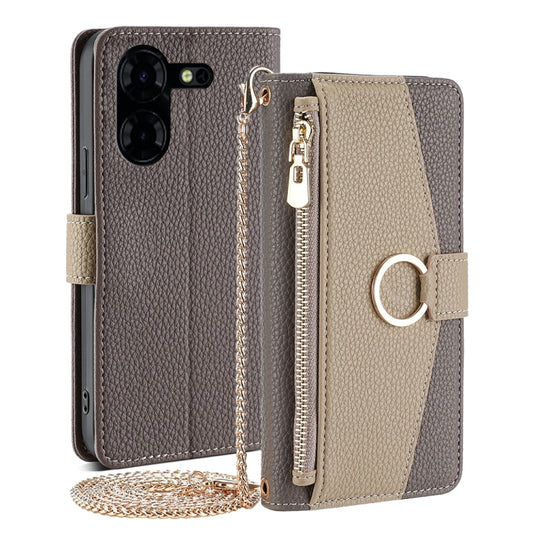 For Tecno Pova 5 Pro Crossbody Litchi Texture Leather Phone Case(Grey) - Tecno Cases by PMC Jewellery | Online Shopping South Africa | PMC Jewellery | Buy Now Pay Later Mobicred