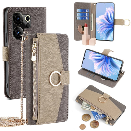 For Tecno Camon 20 Premier 5G Crossbody Litchi Texture Leather Phone Case(Grey) - Tecno Cases by PMC Jewellery | Online Shopping South Africa | PMC Jewellery | Buy Now Pay Later Mobicred