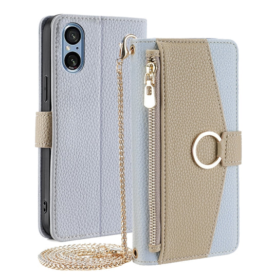 For Sony Xperia 5 V Crossbody Litchi Texture Leather Phone Case(Blue) - Sony Cases by PMC Jewellery | Online Shopping South Africa | PMC Jewellery | Buy Now Pay Later Mobicred