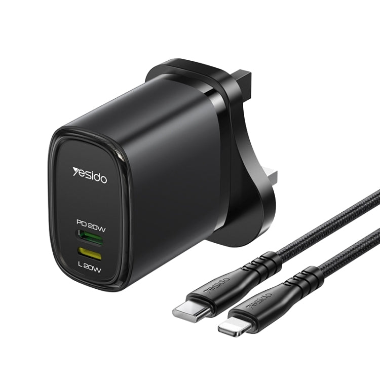 Yesido YC43 PD 20W USB-C / Type-C + 8 Pin Travel Charger with 1m Type-C to 8 Pin Cable, UK Plug(Black) - USB Charger by Yesido | Online Shopping South Africa | PMC Jewellery | Buy Now Pay Later Mobicred