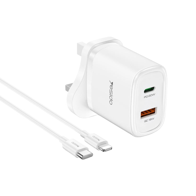 Yesido YC46 PD20W USB-C / Type-C + USB Travel Charger with 1m Type-C to 8 Pin Cable, UK Plug(White) - USB Charger by Yesido | Online Shopping South Africa | PMC Jewellery | Buy Now Pay Later Mobicred