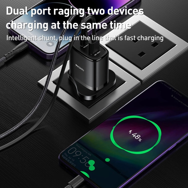 Yesido YC46 PD20W USB-C / Type-C + USB Travel Charger with 1m Type-C to 8 Pin Cable, UK Plug(Black) - USB Charger by Yesido | Online Shopping South Africa | PMC Jewellery | Buy Now Pay Later Mobicred