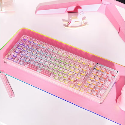 AULA F98 99-Key Wired 2.4G Bluetooth RGB Three Mode Mechanical Keyboard, Ice Crystal Switch(Pink) - Wired Keyboard by AULA | Online Shopping South Africa | PMC Jewellery | Buy Now Pay Later Mobicred