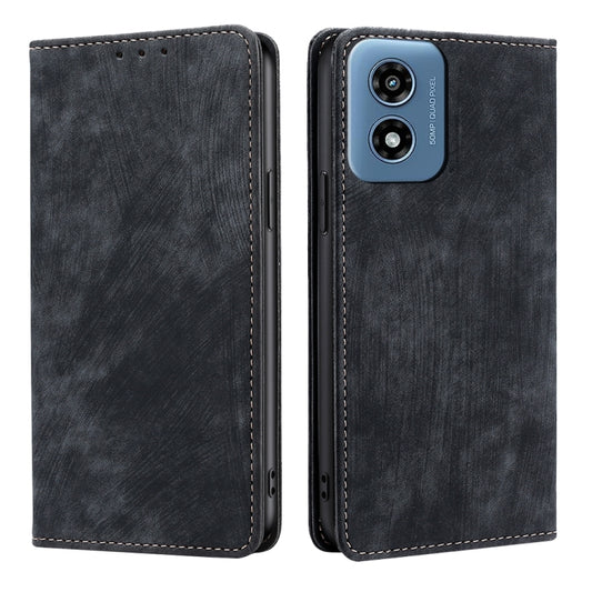 For Motorola Moto G Play 4G 2024 RFID Anti-theft Brush Magnetic Leather Phone Case(Black) - Motorola Cases by PMC Jewellery | Online Shopping South Africa | PMC Jewellery | Buy Now Pay Later Mobicred