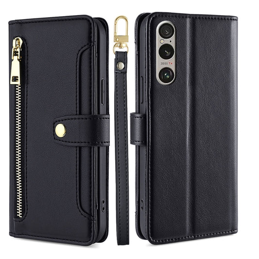 For Sony Xperia 1 VI Lite Sheep Texture Cross-body Zipper Wallet Leather Phone Case(Black) - Sony Cases by PMC Jewellery | Online Shopping South Africa | PMC Jewellery | Buy Now Pay Later Mobicred