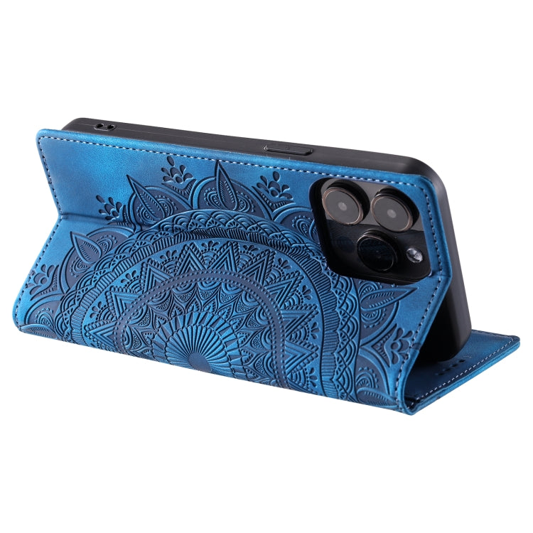 For iPhone 16 Pro Max Totem Embossed Magnetic Leather Phone Case(Blue) - iPhone 16 Pro Max Cases by PMC Jewellery | Online Shopping South Africa | PMC Jewellery | Buy Now Pay Later Mobicred