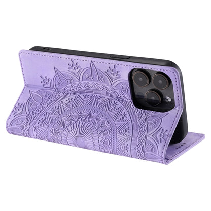 For iPhone 16 Pro Max Totem Embossed Magnetic Leather Phone Case(Purple) - iPhone 16 Pro Max Cases by PMC Jewellery | Online Shopping South Africa | PMC Jewellery | Buy Now Pay Later Mobicred