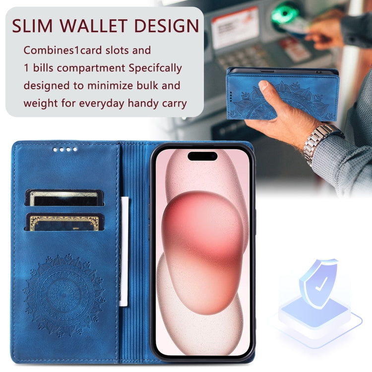 For iPhone 16 Plus Totem Embossed Magnetic Leather Phone Case(Blue) - iPhone 16 Plus Cases by PMC Jewellery | Online Shopping South Africa | PMC Jewellery | Buy Now Pay Later Mobicred